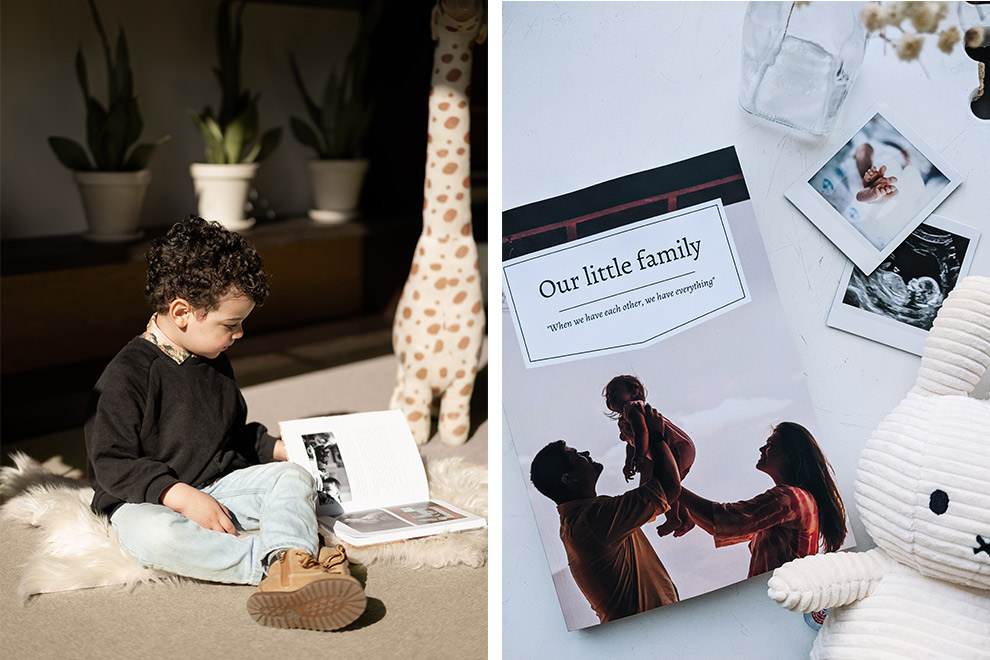 Child reading through Baby Diaries book