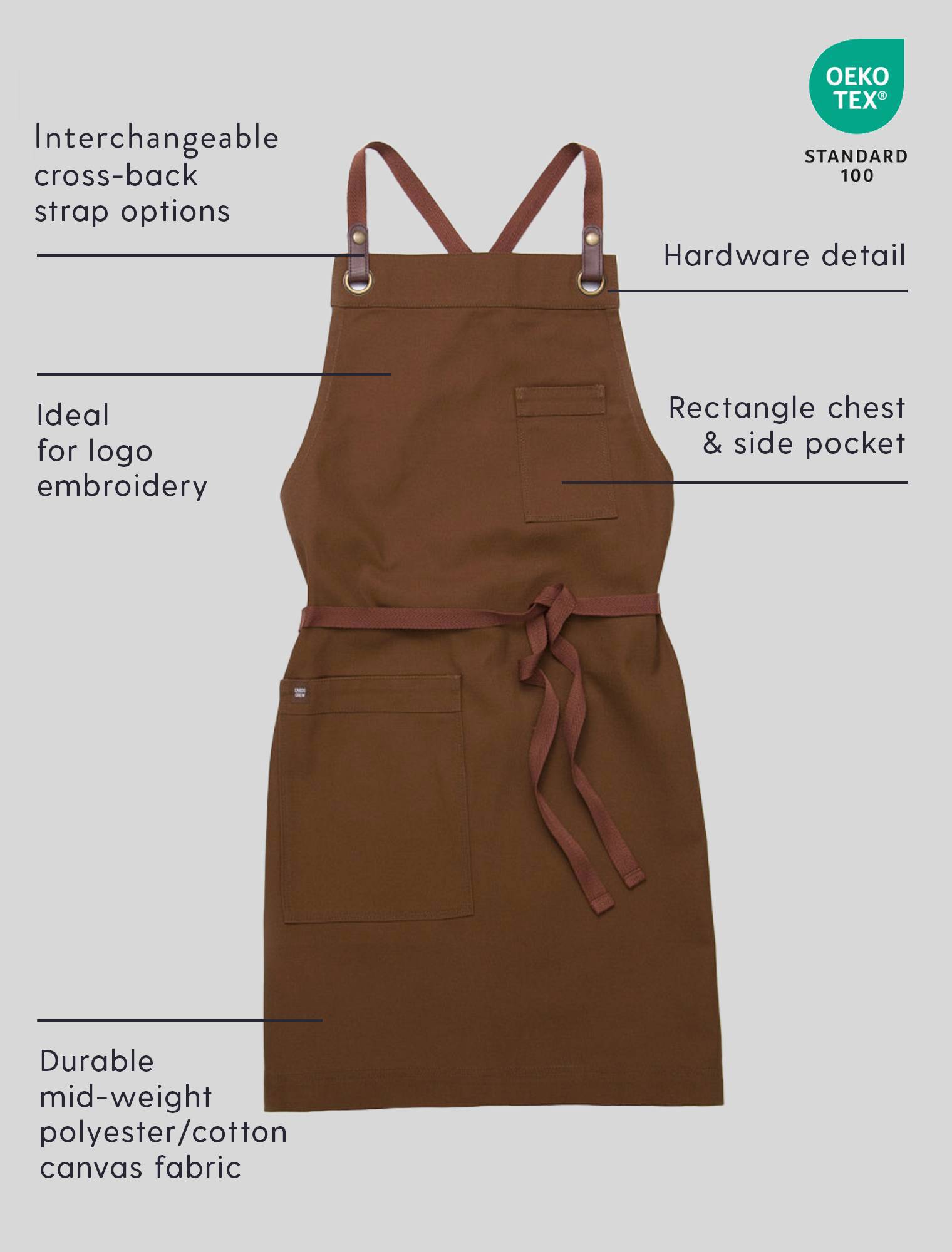 Tom Bib Apron - Tobacco Brown Cross Back Apron | Cargo Crew