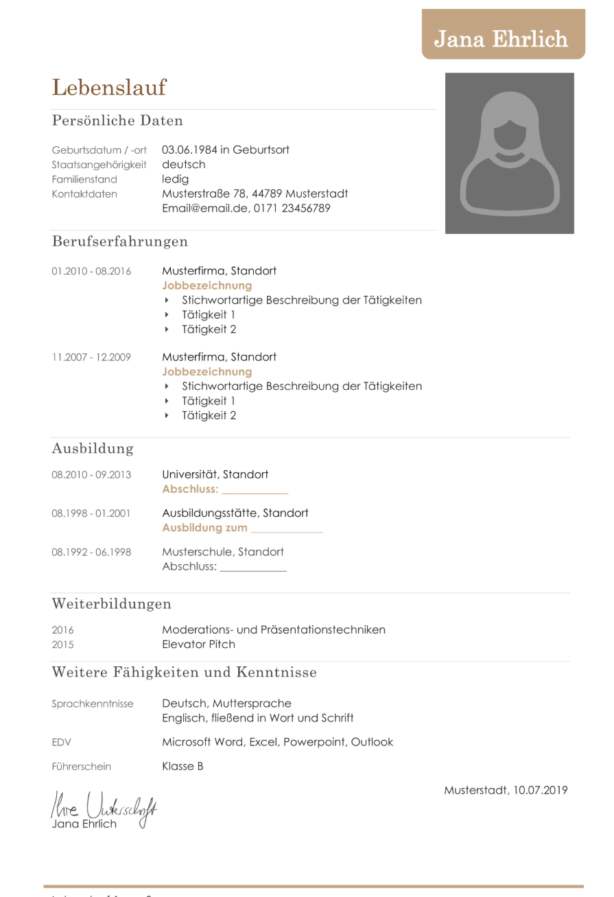 tabular form cv germany template