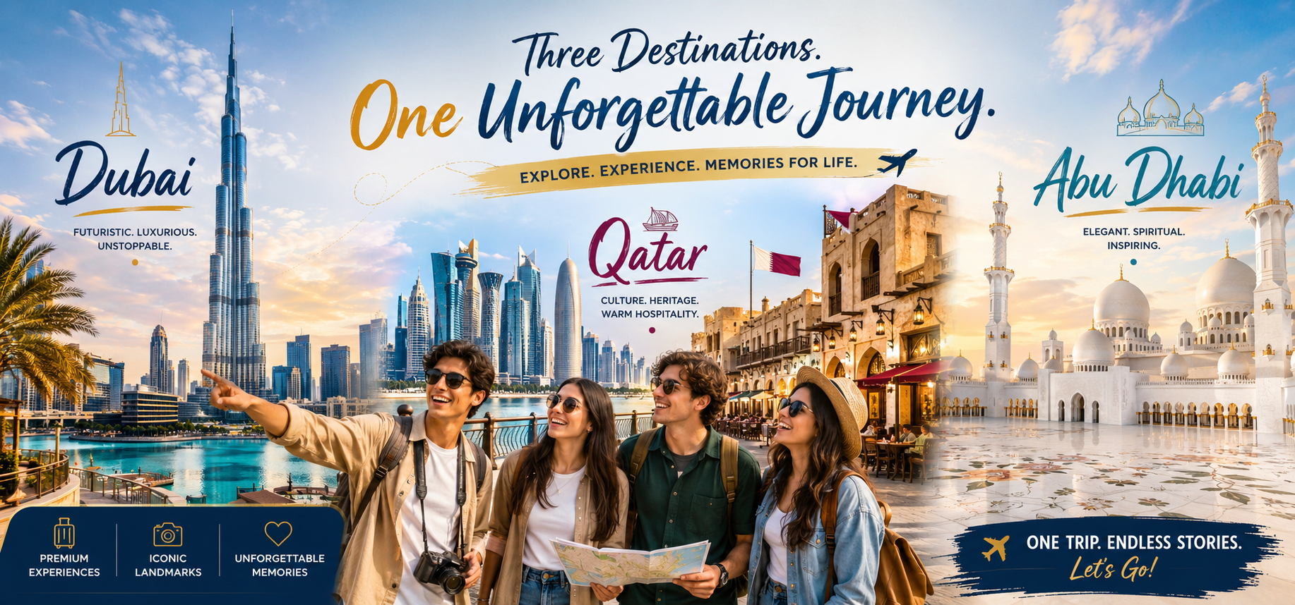 Dubai + Qatar + Abu Dhabi(With Visa)