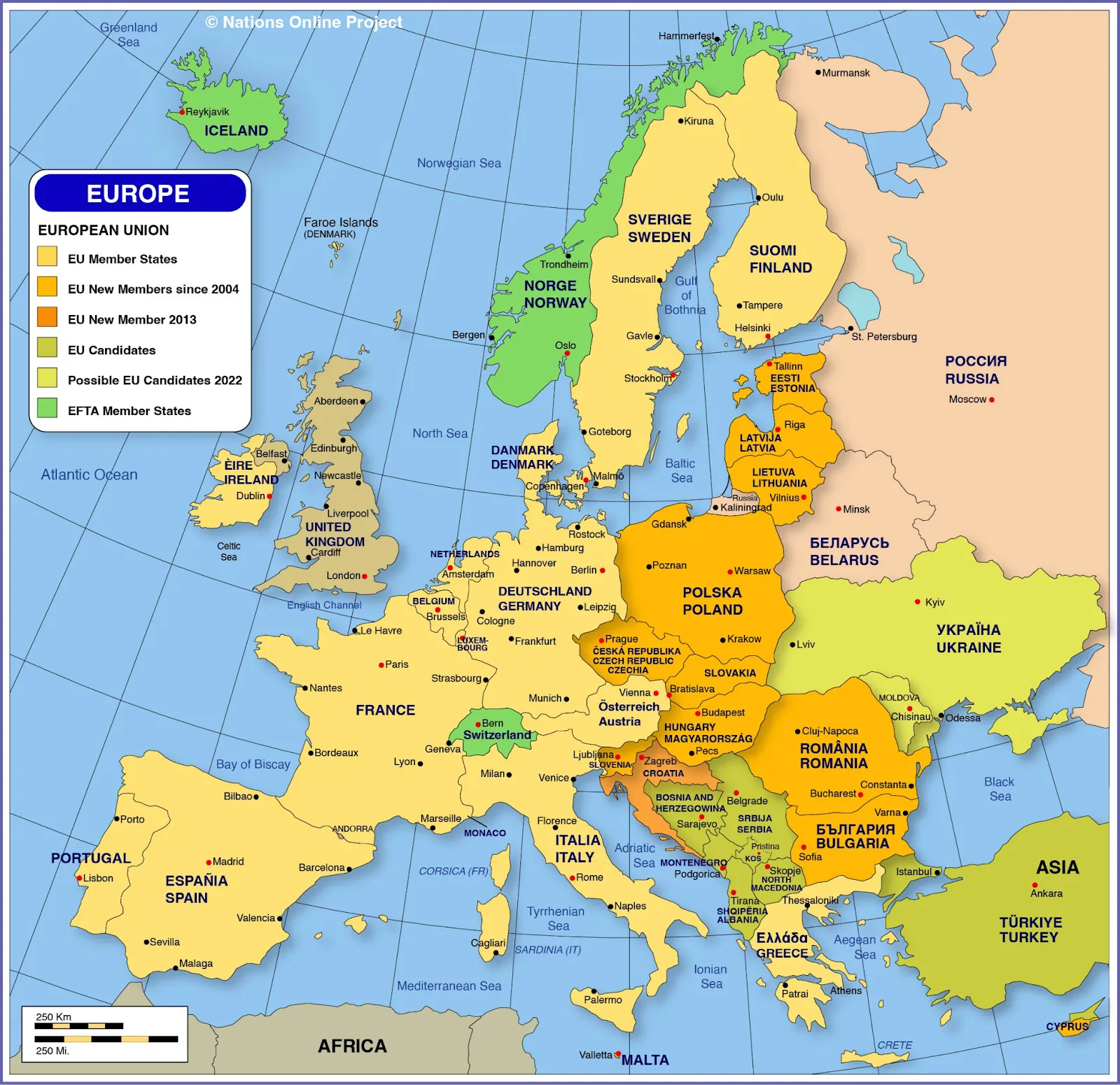 European Union member states map showing Bulgaria location in EU