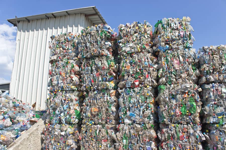 Stacks of plastic bottles ready for recycling