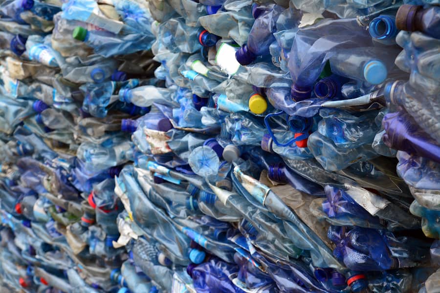 Stacked bottles ready for recycling