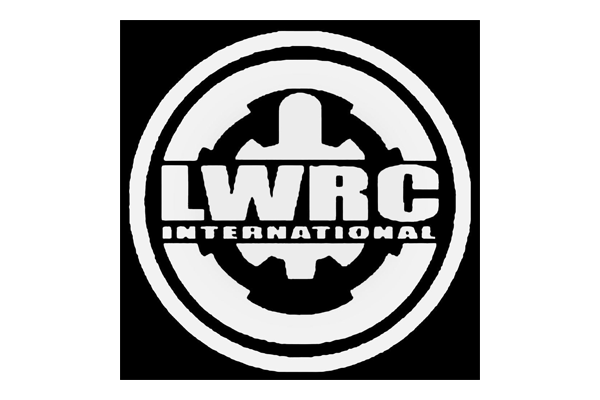 LWRC International high performance firearms logo of a black and white circle with a gear in the middle