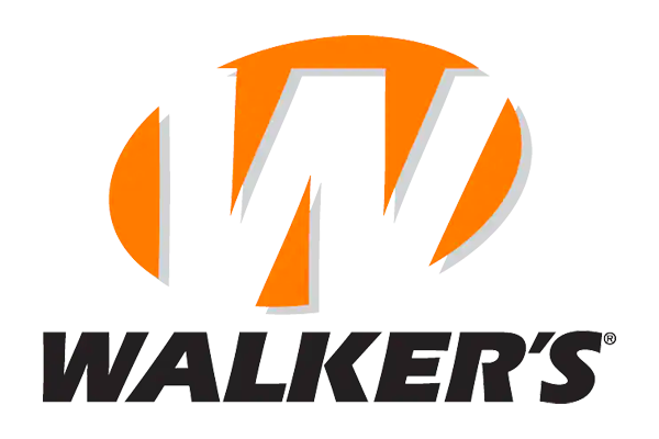 Walker's Ear Protection logo of a large white W with orange circle around it and company name Walker's below circle