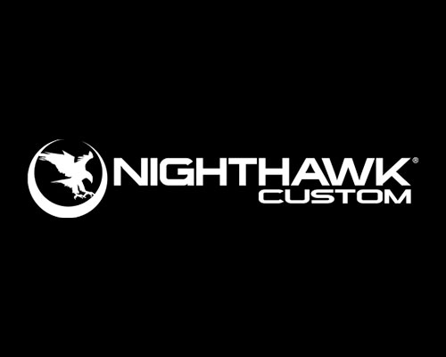 Nighthawk Custom firearms company logo of white hawk next to brand name