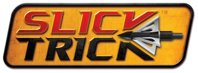 Slick Trick Broadheads yellow, red, and black logo with broadhead icon