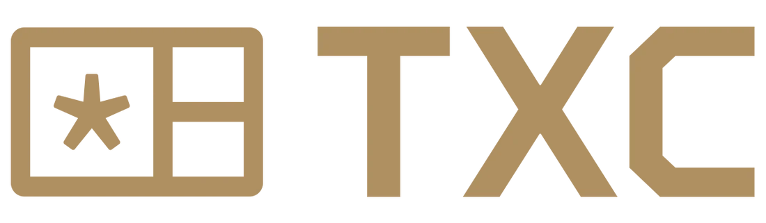 TXC Holsters logo of khaki star on a flag with capital khaki colored letters TXC to the right of the flag