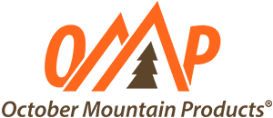 October Mountain Products (OMP) recurve bows, archery accessories, & longbows company logo shaped like a mountain with a tree