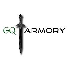 GQ Armory company logo in black with green GQ letters and a large sword