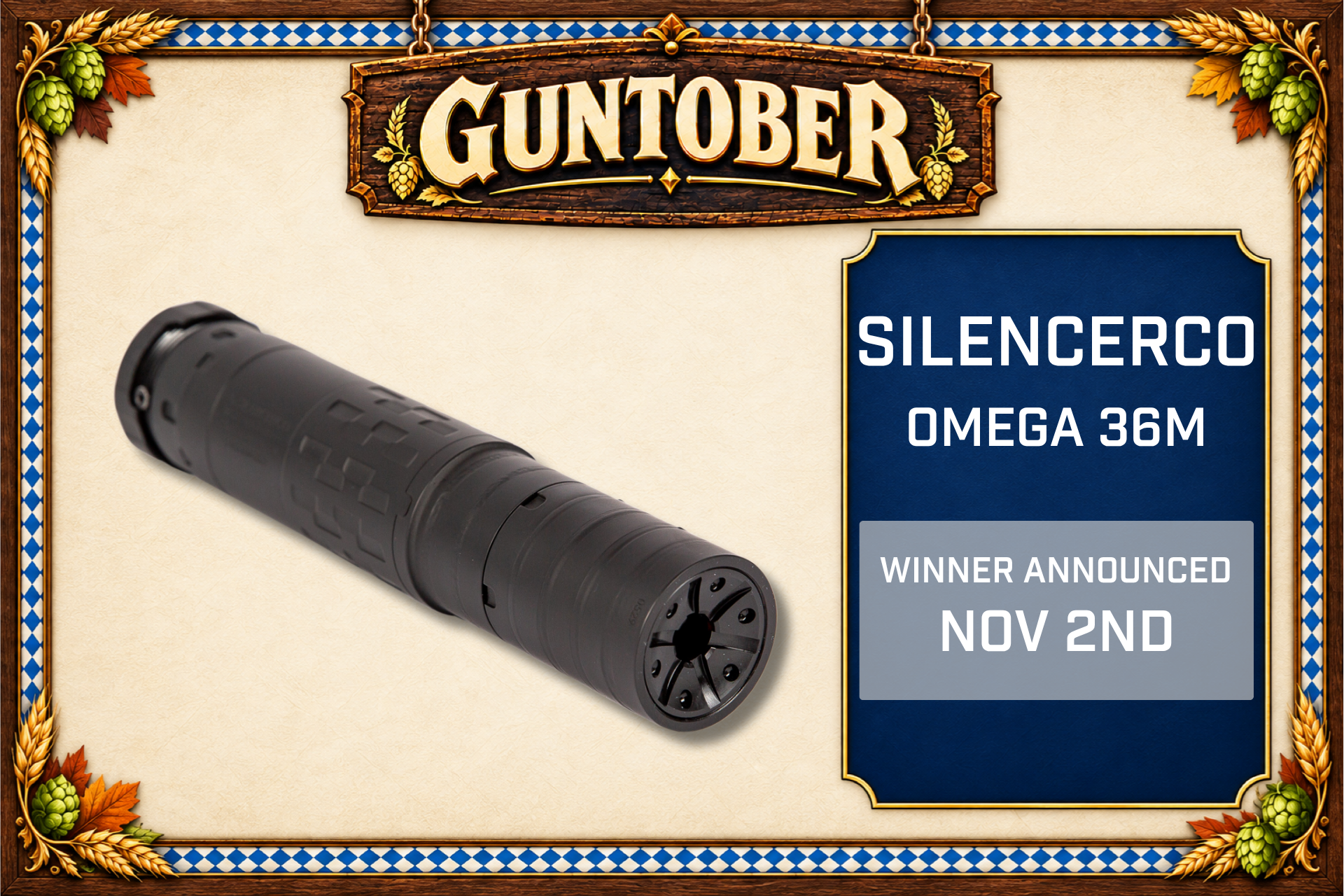 SilencerCo Omega 36M &mdash; Modular suppressor. Winner announced Mon Nov 2.