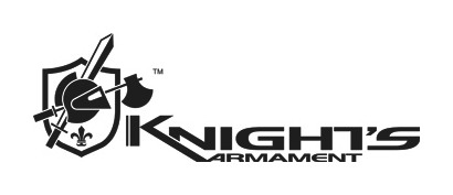 KAC - Knights Armament Company iconic logo of a white crest badge with a helment, axe, sword and fleur-de-lis