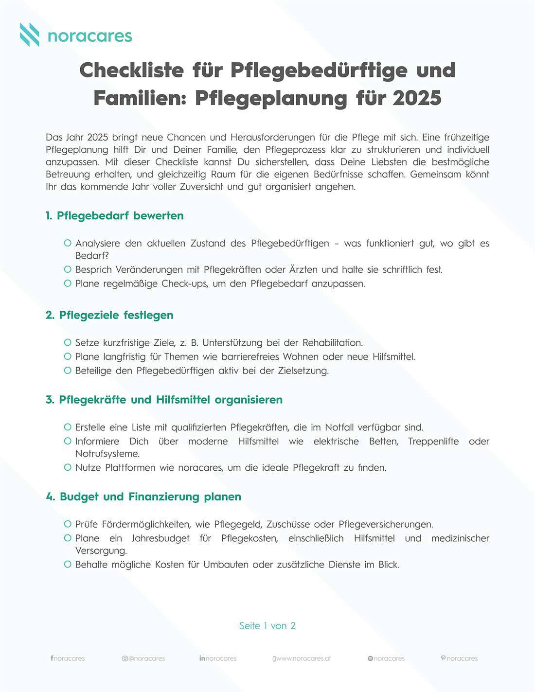 Lista de verificare pentru familii în vederea planificării structurate a îngrijirii pentru a răspunde nevoilor membrilor familiei care au nevoie de îngrijire.