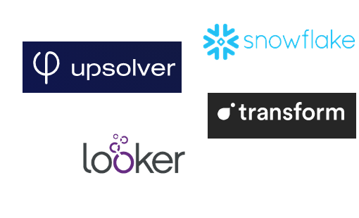 Logos from upsolver, snowflake, looker, transform