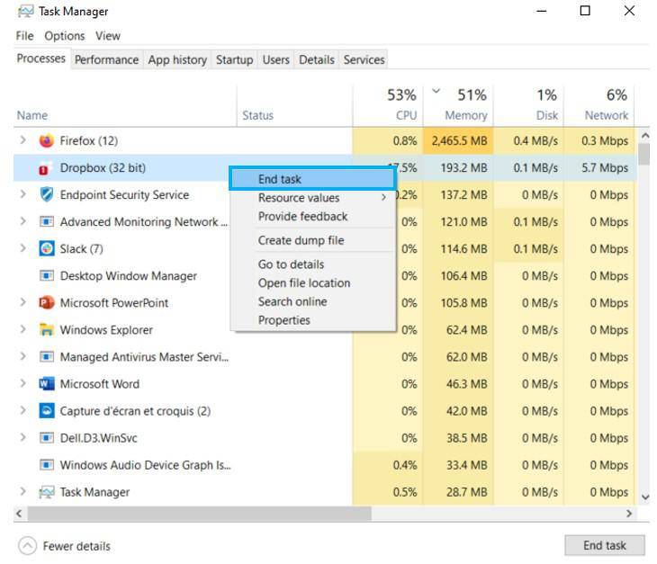 Vérifiez l'occupation en mémoire de vos logiciels
