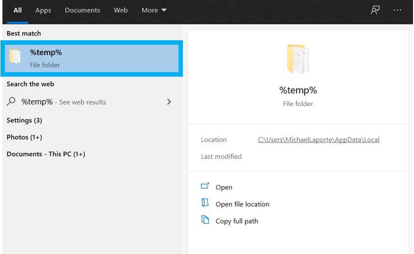 Enlevez les fichiers temporaires