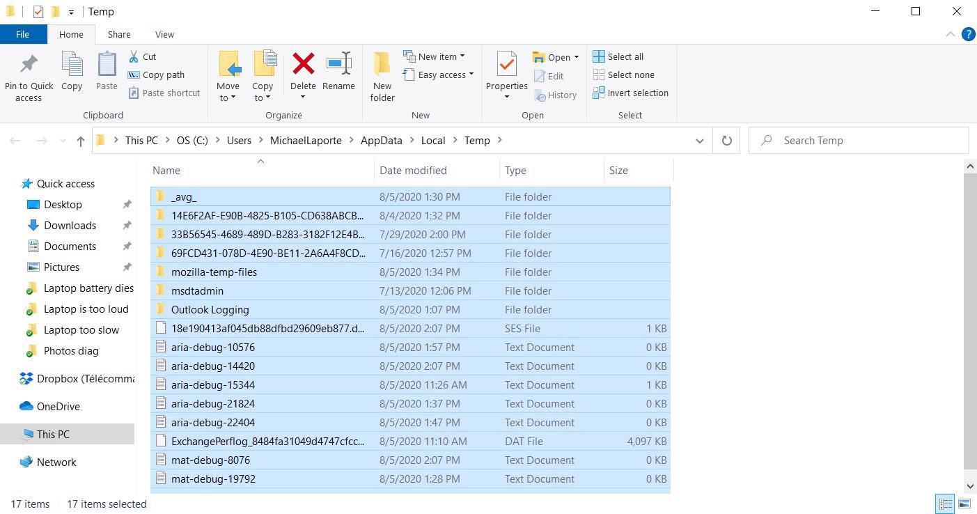 Enlevez les fichiers temporaires