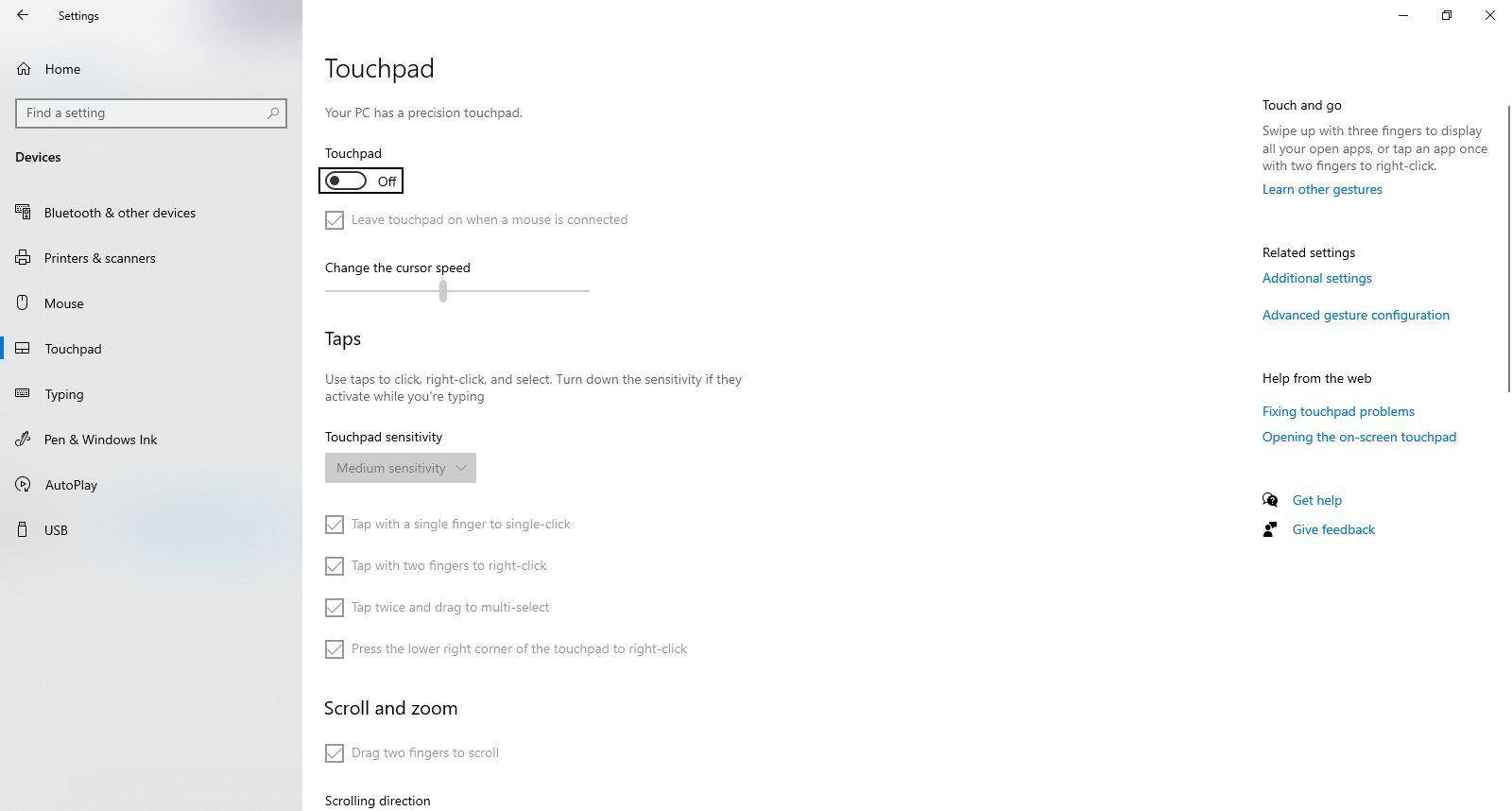 Testez le pavé tactile et le menu