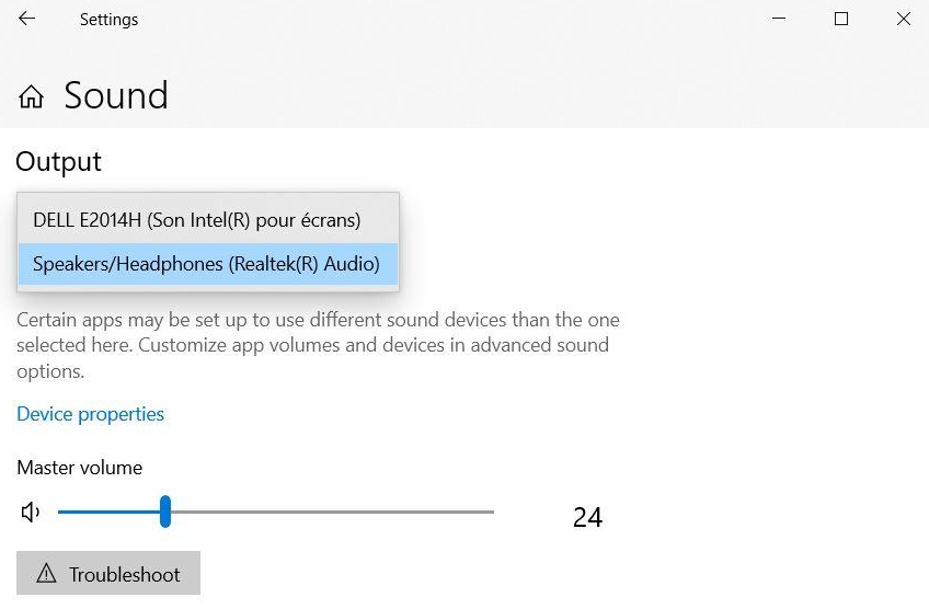 Changez le périphérique de sortie sonore