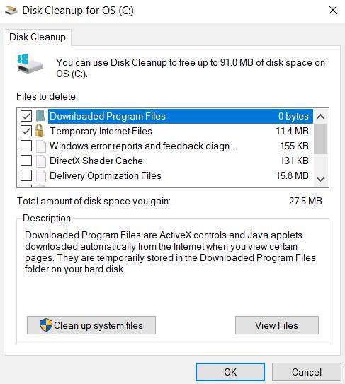 Enlevez les fichiers temporaires