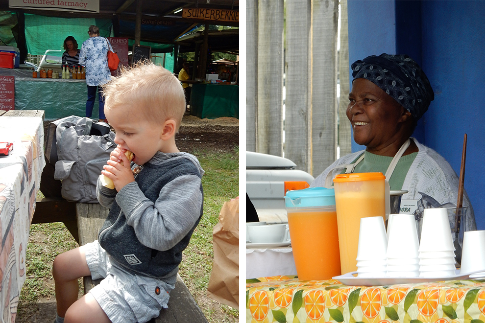 Met kinderen naar de markt van Harkerville in Zuid-Afrika