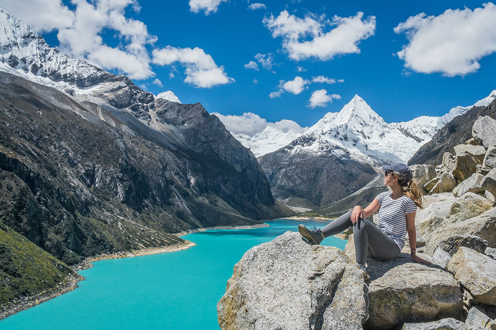 Colorful blue lake in Peruvian mountains