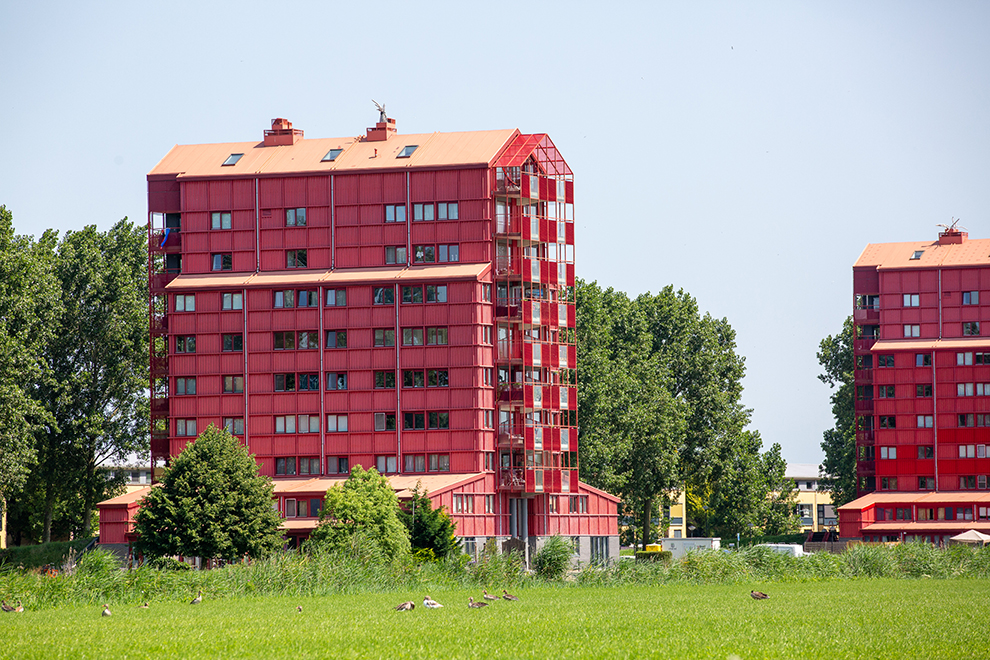 Rode huizen in de Regenboogbuurt in Almere