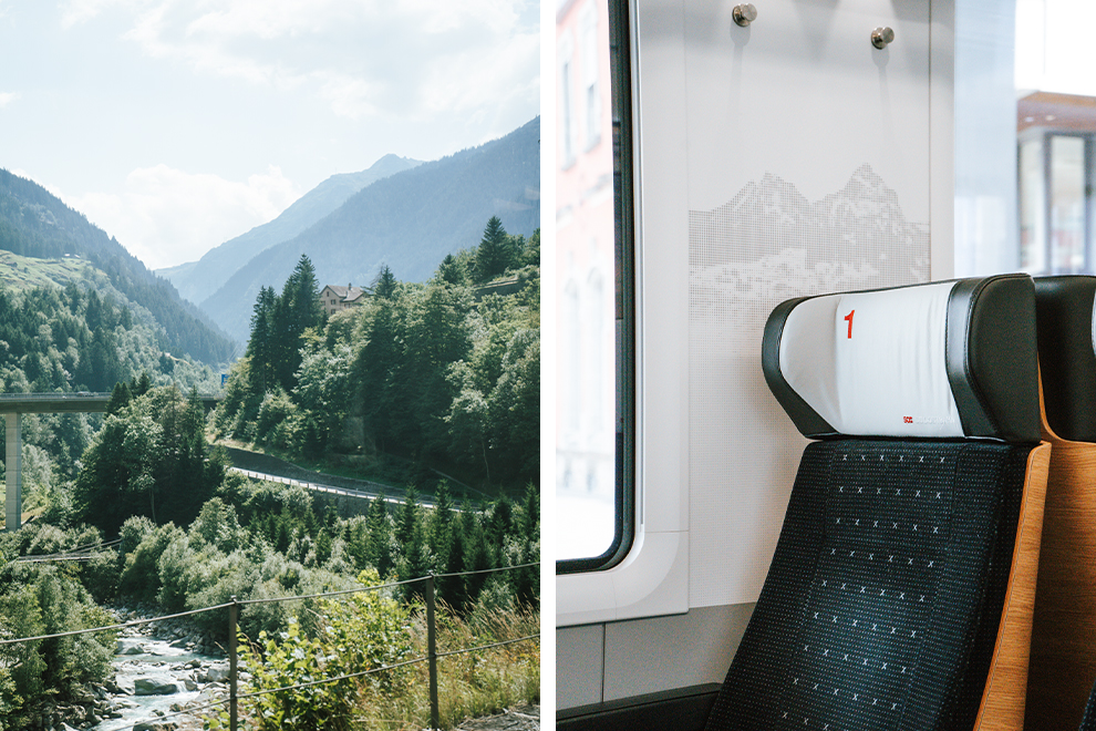 Uitzicht trein Zwitserland op groene bergen