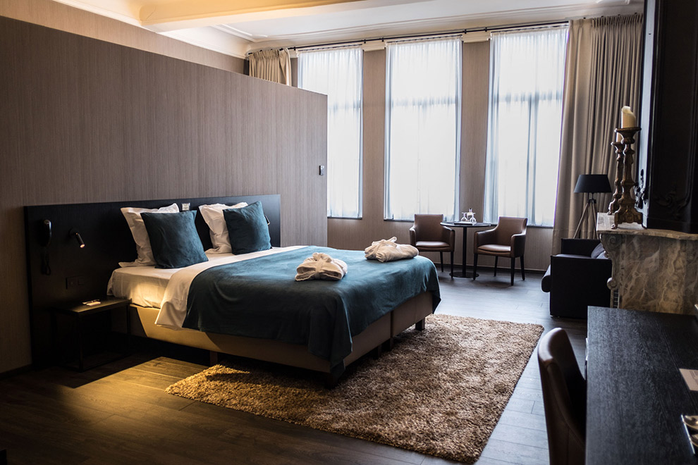 Mooi ingerichte slaapkamer van Hotel Harmony in Gent