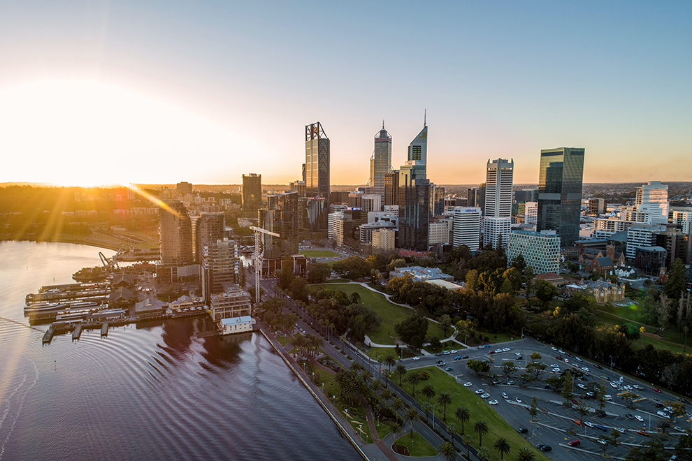 Skyline van stad Perth in Australië