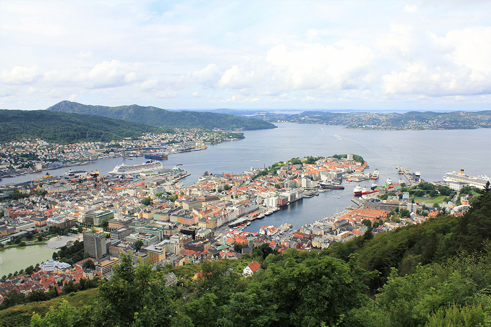 uitzicht op stad Bergen in Noorwegen