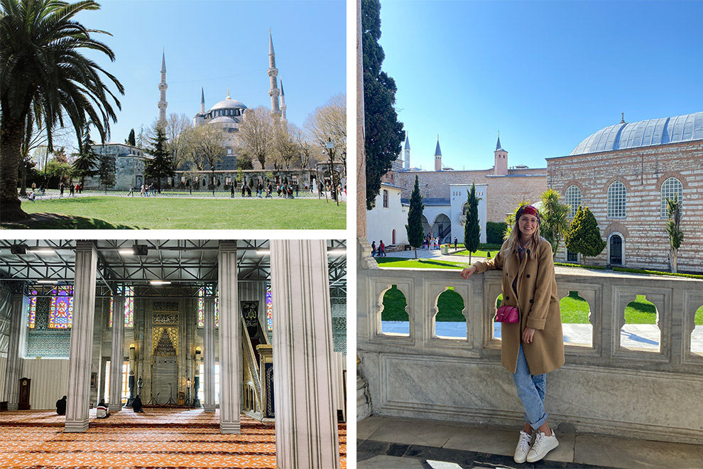 Blauwe Moskee van binnen en buiten in Turkse Istanbul