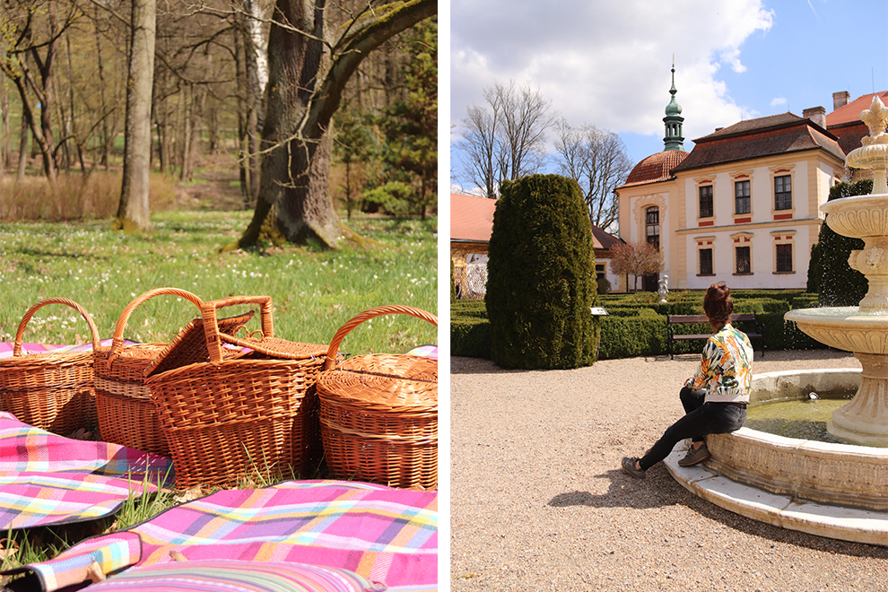 Picknick in kasteeltuin van chateau Jemniště
