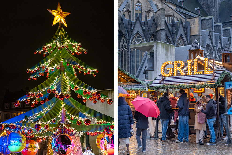 Winterse kerstmarkt met fonkelende lichtjes in Gent