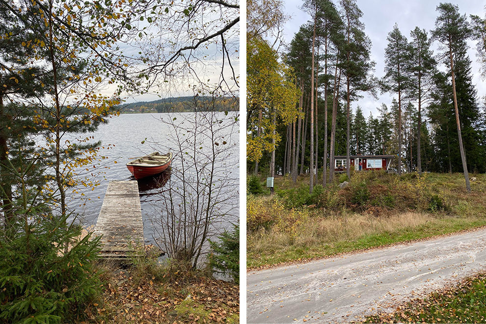 Pittoresk kustplaatsje met rode huisjes in Zweden