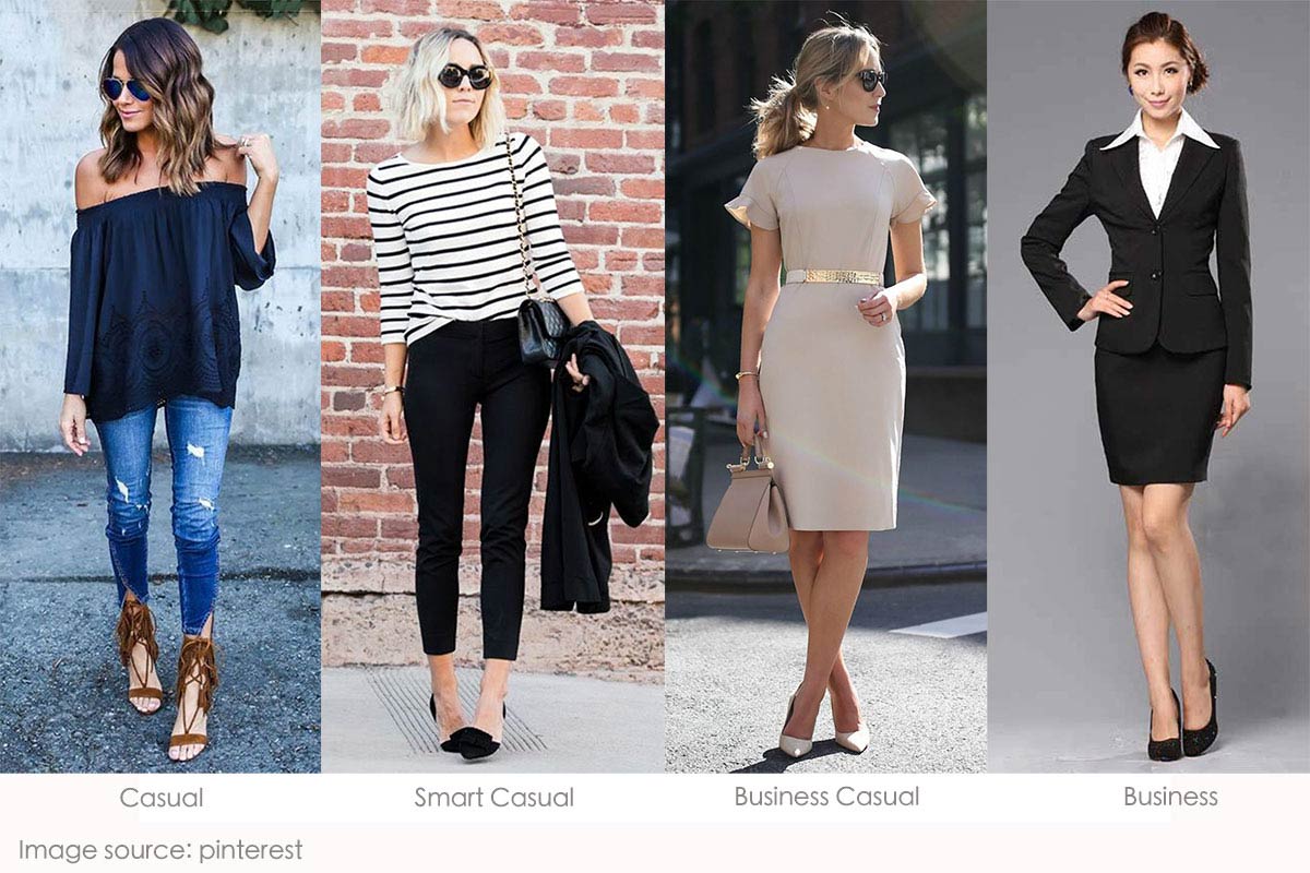 Dresscode Chart - Women (Casual, Smart Casual, Business Casual, Business)